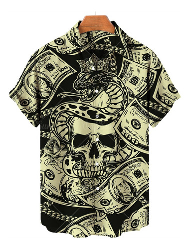 Polera Hawaiana De Hombre Con Estampado De Calavera