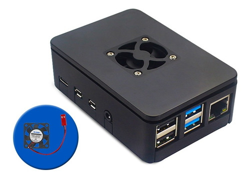 Imagen 1 de 6 de Caja O Case Para Raspberry Pi 4 B Negro Con Ventilador