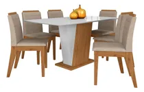 Comprar Mesa Com 6 Cadeiras Qatar 1,60 Cin\u002Foff White\u002Fbege - M.a Cor Cinamomo\u002Foff White\u002Fbege 03 Desenho do tecido das cadeiras Liso