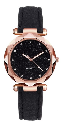 Relógio Feminino Céu Estrelado Luxo Preto,pulseira Yolako.