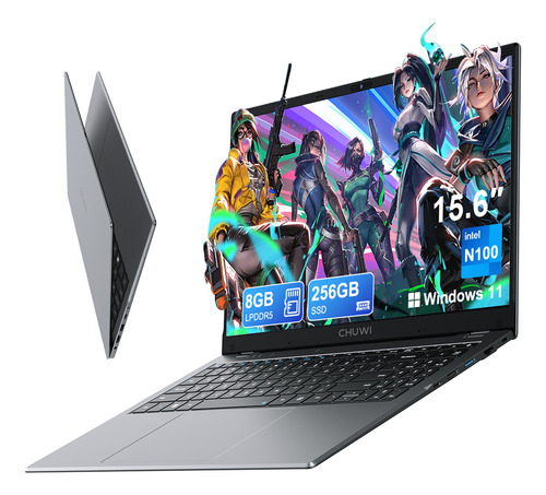 CHUWI Laptop 15.6 Pulgadas, 8GB LPDDR5 RAM 256GB SSD, Intel N100, Computadora portátil con Windows 11, 2K IPS, 1TB SSD Expand, WiFi 6, BT5.2, Tipo C, 5000mAh, RJ-45, HDMI
