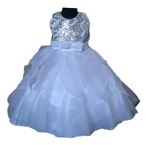 Imagem 1 de 8 de Vestido Infantil Festa Dama Florista Batizado Branco Paetês