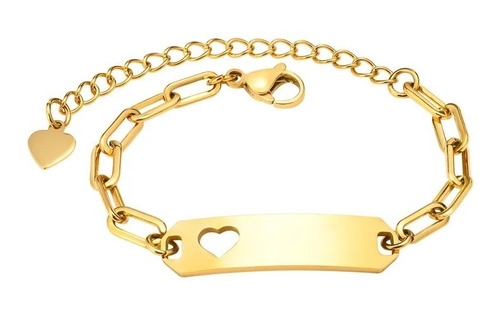 Pulsera Esclava Bebé Niña Joya Acero Inoxidable Oro Corazón 