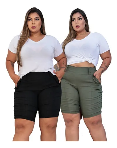 Kit 2 Shorts Feminino Plus Size Meia Coxa Dia Das Mães