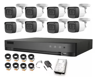 HIKVISION Kit 8 Cámaras de Metal 5MP Videovigilancia - Exterior - Modelo HIK5MPSLQ-KIT(B) 8CCC3 +HDD 3tb - Accesorios - Microfono incorpoado - Circuito Cerrado CCTV - Color blanco