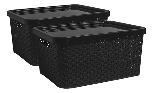 Cesto Ratan Rectangular Organizador Con Tapa X2 - Colombraro