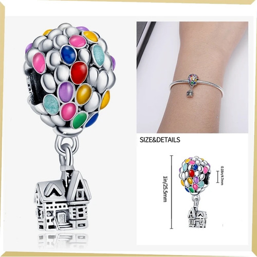 Charm Los Globos Con Corazones Y Casita Plata S925 Pixelglam