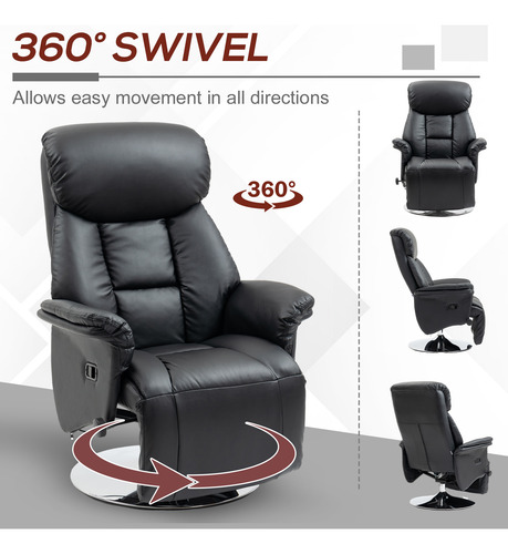 Silla Reclinable Giratoria Manual Con Reposapies Negra