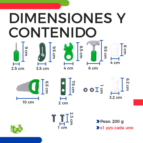 Kit Estuche 2 En 1 Infantil Slim Company Set De Herramientas Infantil Juego De Herramientas Y Construcción En Maletín Color Verde