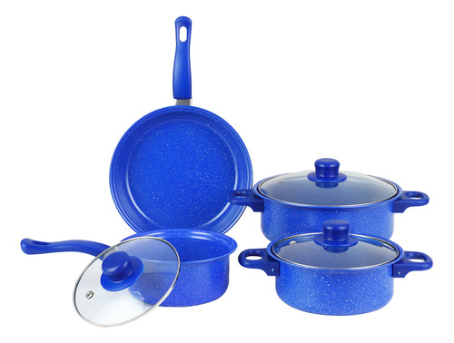 Bateria De Cocina Acero Inoxidable Acabado Peltre 7 Piezas Color Azul