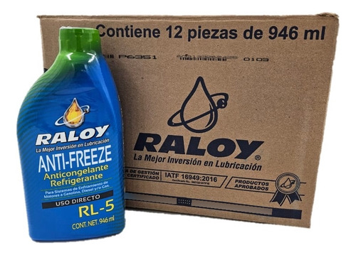 Anticongelante Raloy Rl5 33% Amarillo Uso Directo Caja 12l