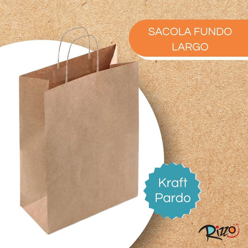 Sacola Papel 500 Un 26x23,5x17 Kraft Com Fundo Largo Cromus