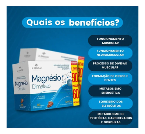 Kit 2un Magnésio Dimalato Com 90 Cápsulas - La San Day