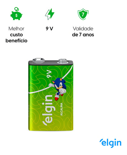 01 Pilha Bateria 9v Alcalina Elgin 1 Cartela
