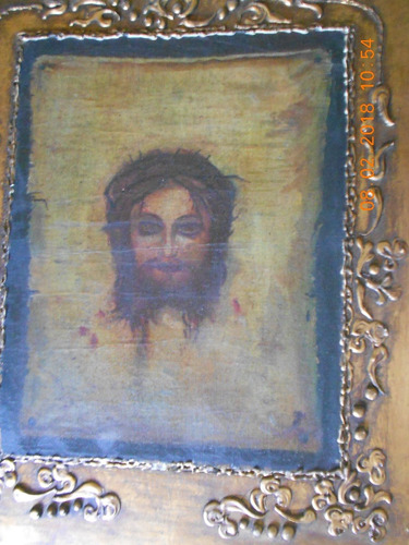 Lucheto Cuadro Antiguo Con Pintura Rostro Cristo - Sudario