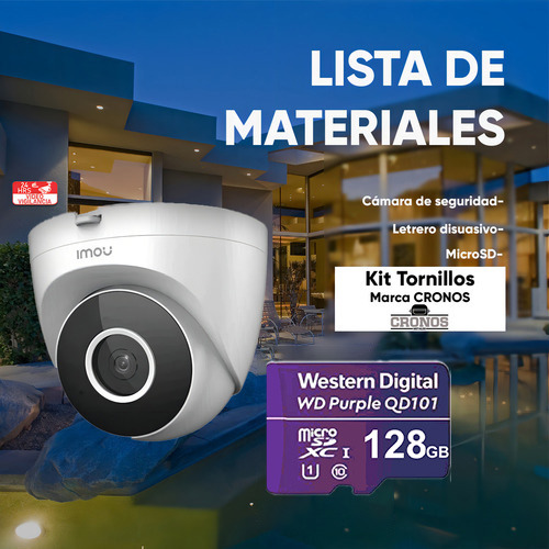 Imou Cámara Turret Se Ip Ipc-t22en-plus-128 Domo Wifi 2 Megapíxeles Micrófono Integrado Detección De Humanos Notificaciones Uso Interior Con Microsd 128gb Fácil Instalación T22en Cctv