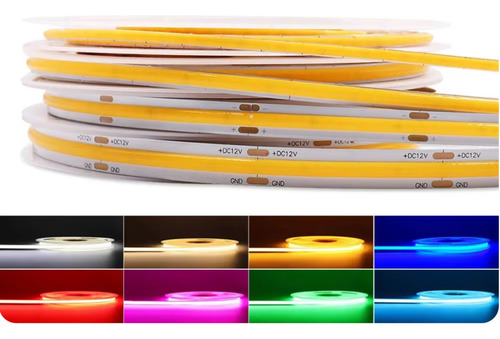 Fita Led Cob Colorida 12v Ip20 5m 360leds/m Brilho Perfil