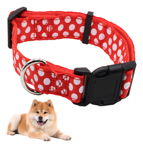 Collar Para Perros Raza Mediana y Grande Premium Ajustable Color Puntos Rojo Meru Mas70