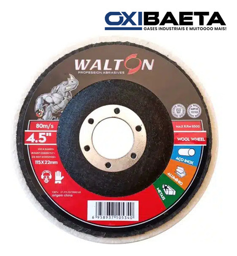 Disco De Polimento Feltro Lã 4. 1/2 Polir Inox Walton