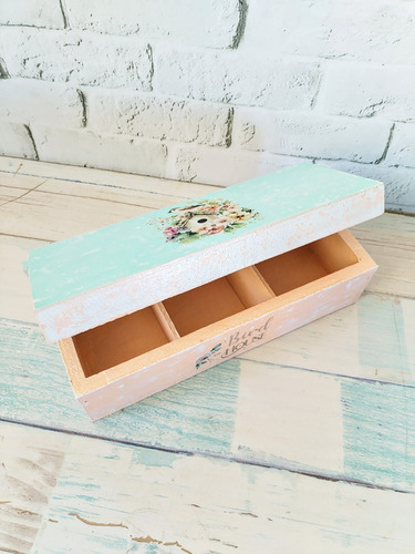 Cajas De Té Madera Decorada, Alhajero Varios 3 Reparticiones