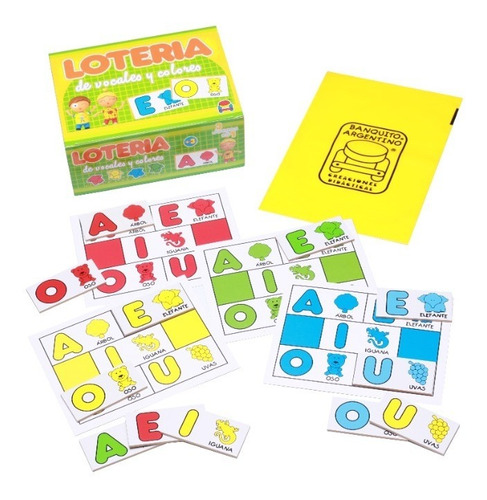 Juego De Madera Loteria De Vocales Y Colores Banquito