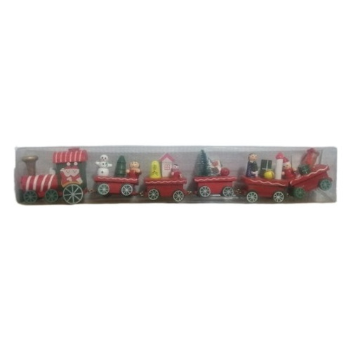 Tren Navideño Grande Rojo 1 Locomotora, 5 Carros, Largo 32cm