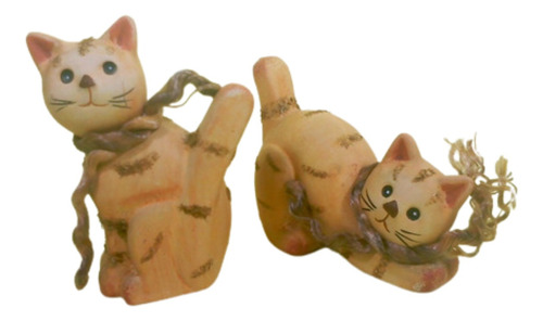 Par De Gatos Em Cerâmica 8cm E 6,5cm Novo