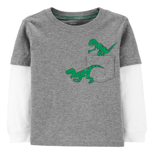 Remera Carters Algodon Manga Larga Gris Dino Flaber