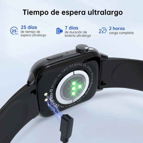 Reloj Inteligente G-tide S6pro Negro Unisex Con Notificaciones De Llamadas Y Mensajes Compatible Con Ios Y Android Ip68 Resistente Al Agua
