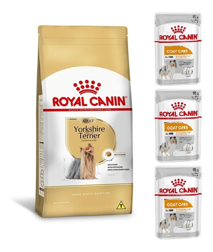 Kit Ração Yorkshire Adult 1kg E 3 Sachês Coat Care Royal