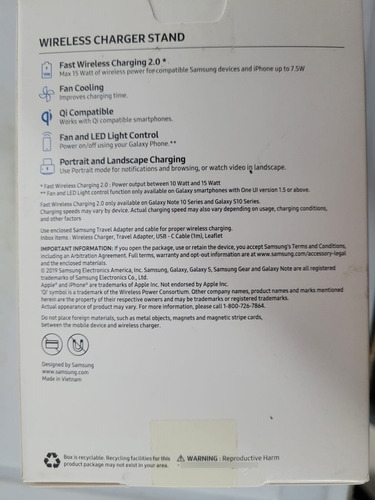 Samsung 15w Fast Charge 2.0 Wireless Charger Stand Negro (Usado)