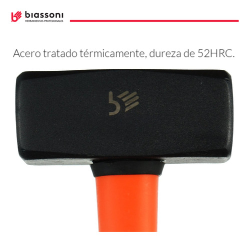 Martillo Maza Biassoni Forjada 3kg. Cabo Largo Fibra Vidrio