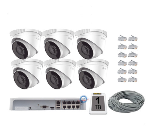 Kit 6 Cámaras Ip Domo 4mp Nvr 8ch 30m Ir 2.8mm Hilook 1tb