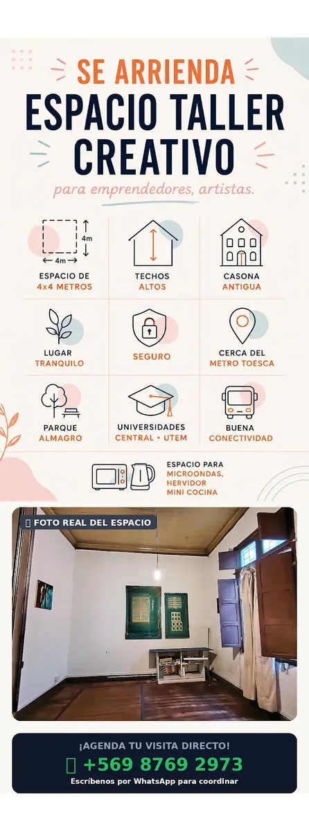 Imagen 1 de 3 de Arriendo Taller 16m2 Cerca Metro Toesca Y Parque Almagro
