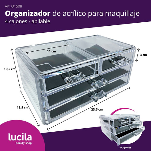 Imagen 2 de 9 de Organizador De Acrílico Para Maquillaje Cosméticos 4 Cajones