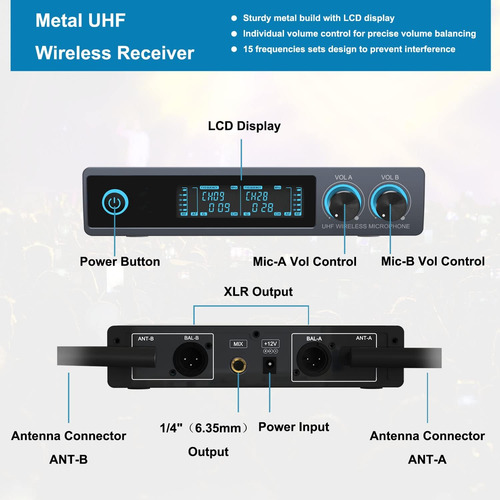 Micrófono Inalámbrico Vegue Metal Dual Professional Uhf C...