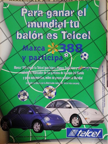 Afiche Antiguo Telcel Y Copa Mundial 1998