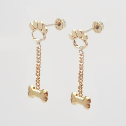 Amor Eterno - Broqueles Huella Cadena Hueso Aretes Oro 10k
