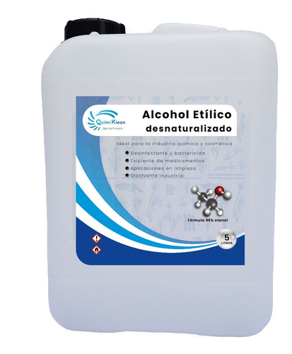 Alcohol Etílico 96 Grados, 5 Litros Quimiklean