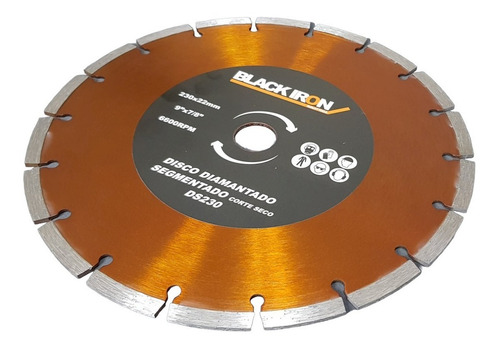 Disco Diamantado Segmentado 230mm 9 Black Iron Premium Color Naranja