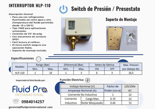 Presostato/switch De Presión/interruptor De Presión 1-10bar