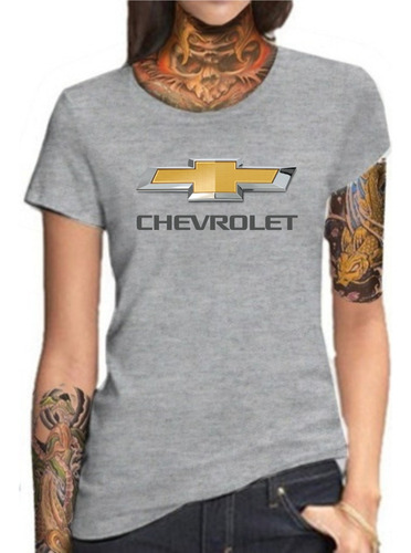 Remera Mujer Gris Sublimada Personalizada Chevrolet