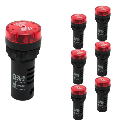 7 Sinaleiros Sonoro 22mm Led 24vca/cc Vermelho - Metaltex