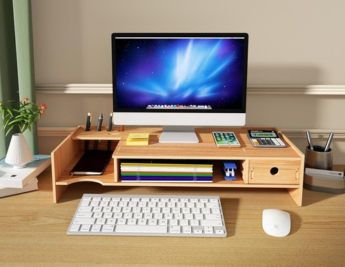 Soporte De Monitor Elevador Madera Armable Organizador Mesa