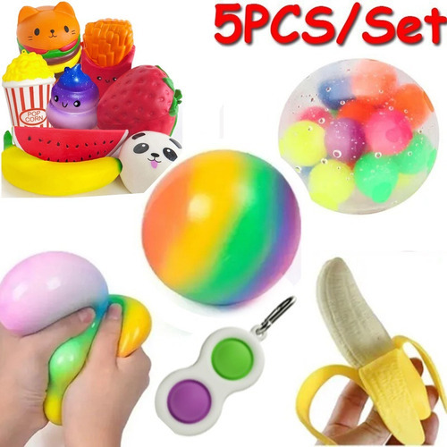 Juego de 5 fidget toys con forma de pelota antiestrés, bolas blandas y de mofestaecia, para A