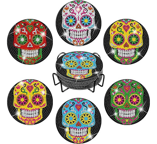 Juego Posavasos Calavera Con Diamante 6 Piezas Posavasos Esq