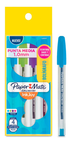 Boligrafo Paper Mate Inkjoy 100 Bolsa  X 4 Colores Pastel