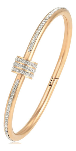 Brazalete Oro 18k Lam Rosa Swarovski Diamantada 5.9cm Bonito