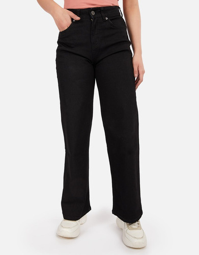 Pantalón Jean Mujer Negro Kalila Tiro Alto Wide Leg Pieers