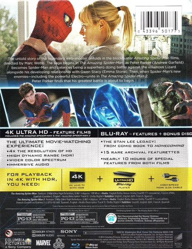 The Amazing Spider-man 1 2 Ad Garfield Emma Stone 4k Blu-ray